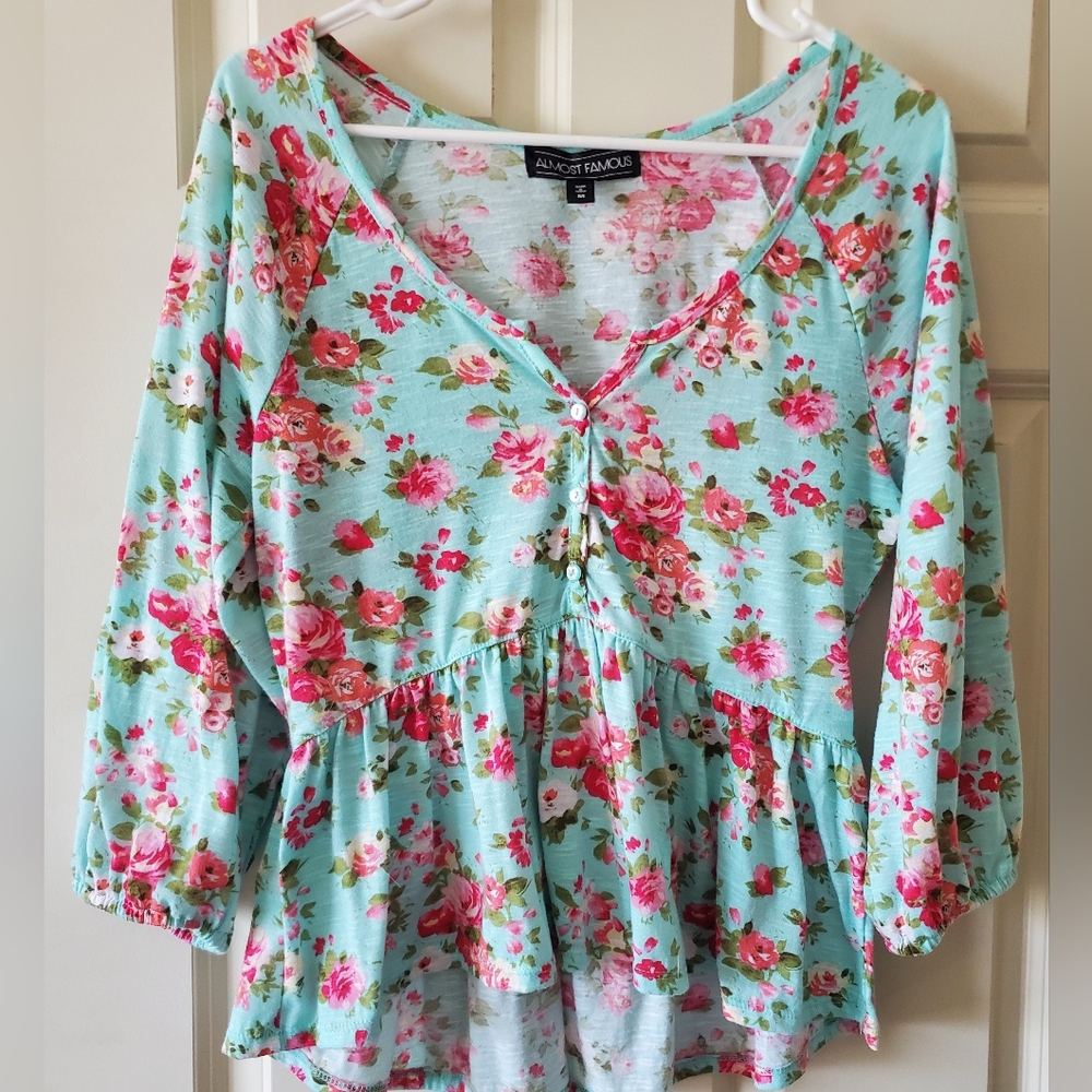 Teal flower shirt